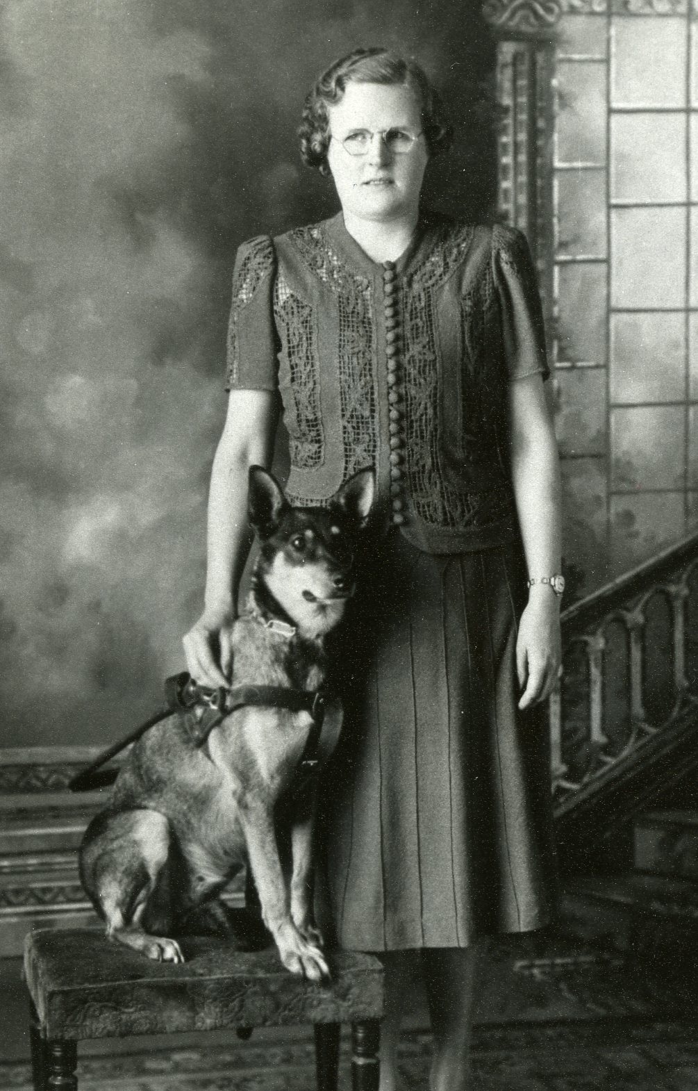 Viola Eid,1932 Concordia graduate with her seeing eye dog 